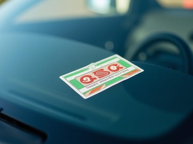 Close-up of a Swiss vignette sticker on a car windshield